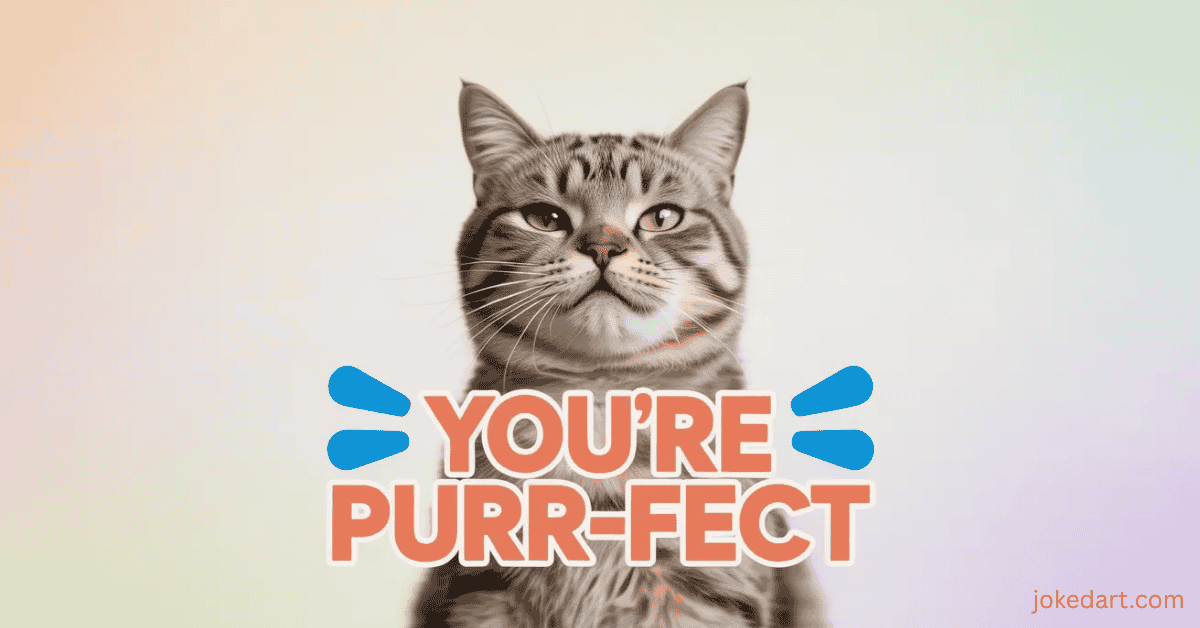 cat-puns-funny-image Cute cat reacting to funny animal puns with a playful and slightly sassy expression