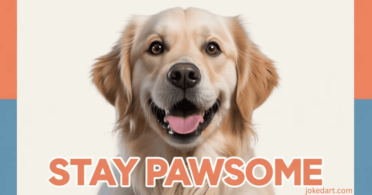 dog-puns-funny-image Funny dog puns with a happy dog showing playful expression and meme-style humor
