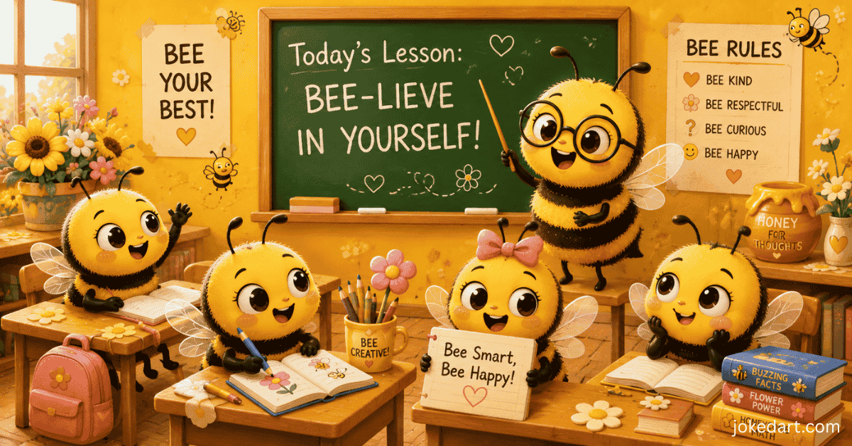Cute smiling cartoon bees for kids joke section