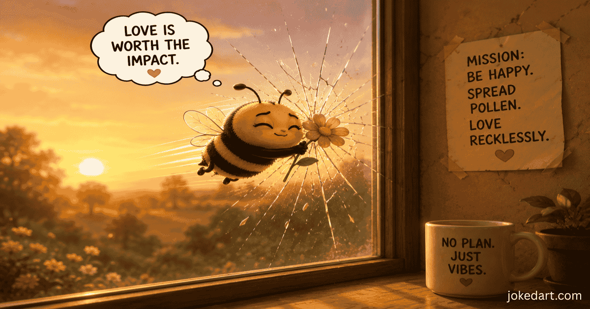 Funny bee flying into a window inspired by internet bee humor