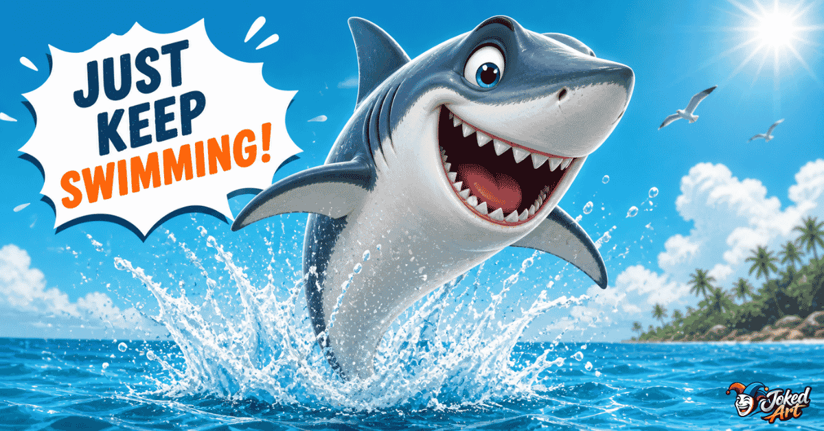 Funny shark illustration representing best shark puns