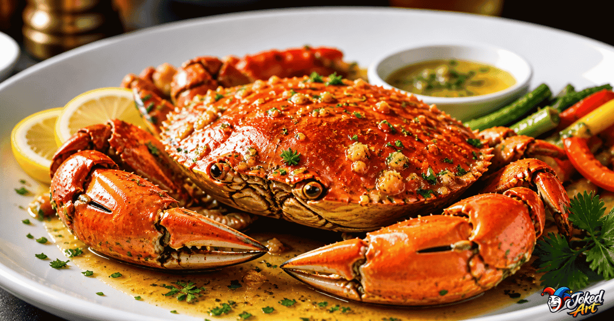 Crab food puns image showing seafood dish
