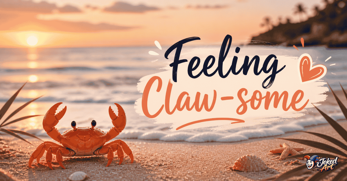 Crab puns for Instagram captions with beach aesthetic background