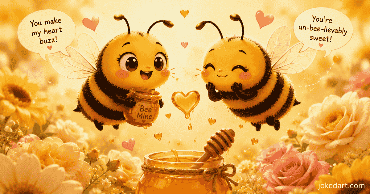 Cute romantic bee illustration with heart-shaped honey elements