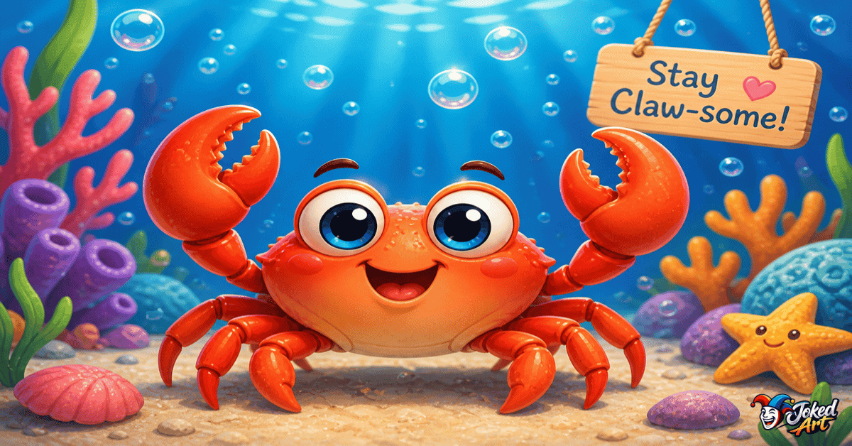 Cute crab puns illustration with cartoon crab underwater