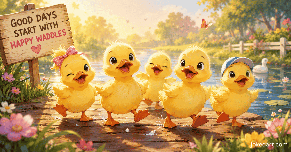 Cute ducklings illustration for cute duck puns and captions