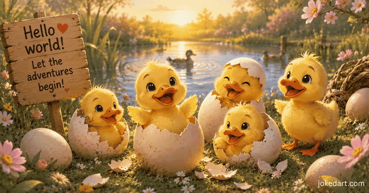 Cute newly hatched ducklings cartoon illustration