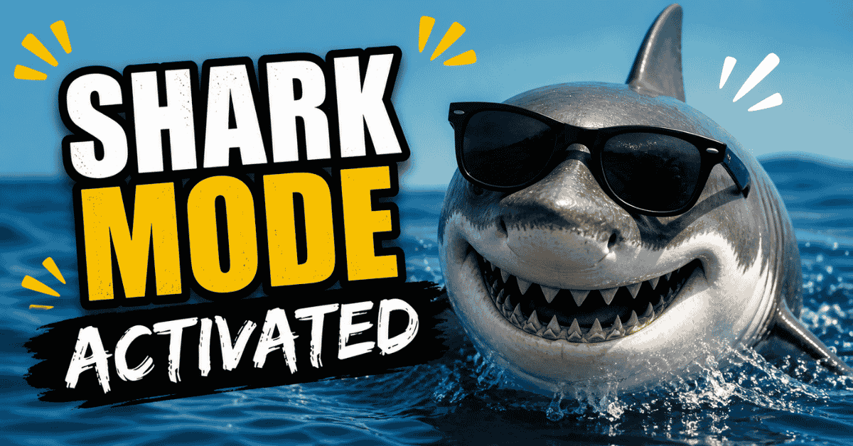 Funny shark meme with pun caption shark mode activated