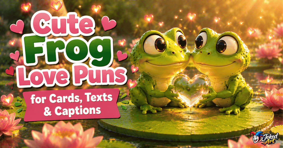Two adorable frogs sharing a heart-shaped water droplet above a lily pad.