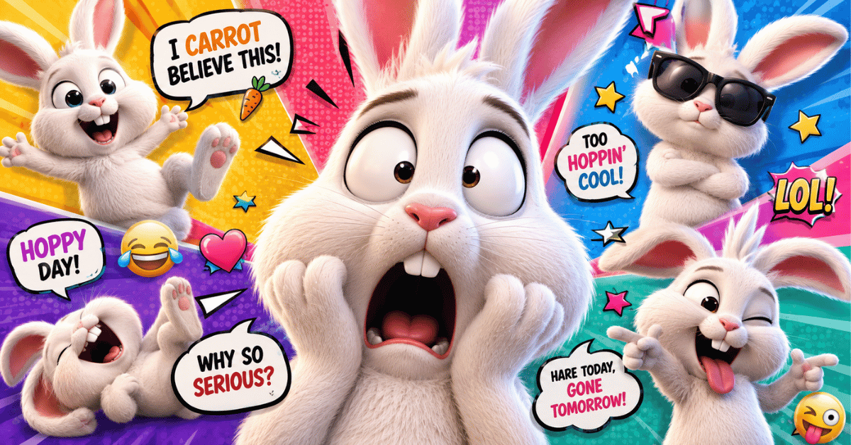 Funny bunny posing with exaggerated reactions perfect for internet memes.