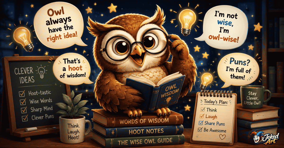 Wise owl creating clever owl puns
