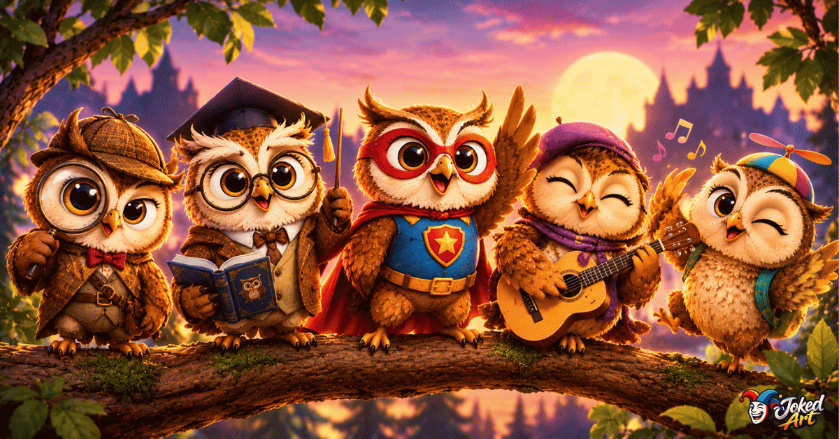 Funny owl characters with creative owl pun names