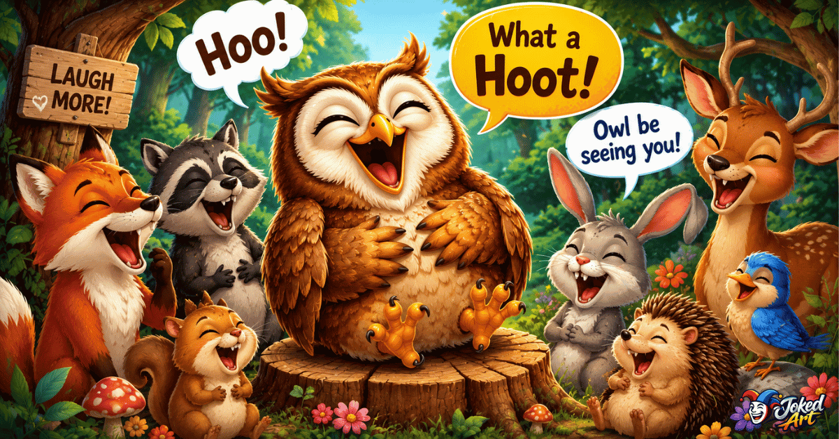 Laughing owl telling funny owl puns