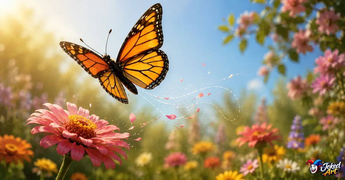 butterfly-wings-flight.jpg Colorful butterfly taking flight from a flower in a sunny garden