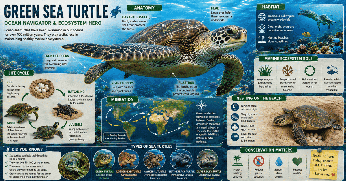 fascinating-turtle-facts.webp Educational illustration showing turtle anatomy and habitats