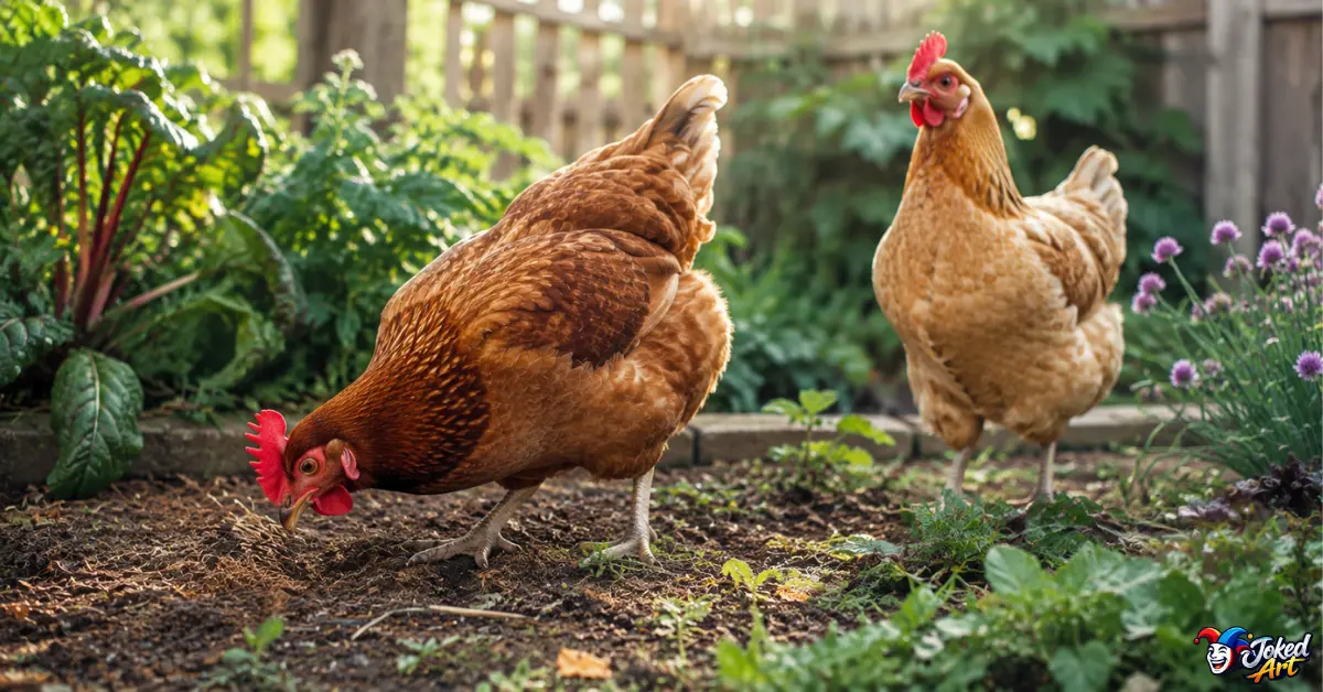 Curious backyard chicken showing playful personality