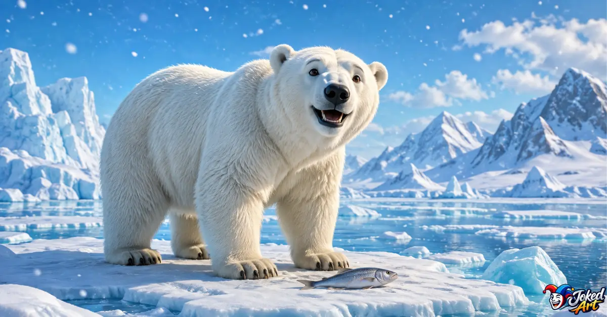 polar-bear-puns.jpg Friendly polar bear surrounded by Arctic snow and ice
