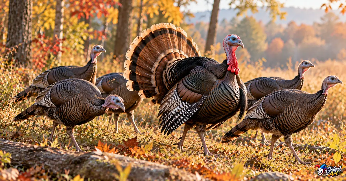 Wild turkeys moving together through a natural habitat