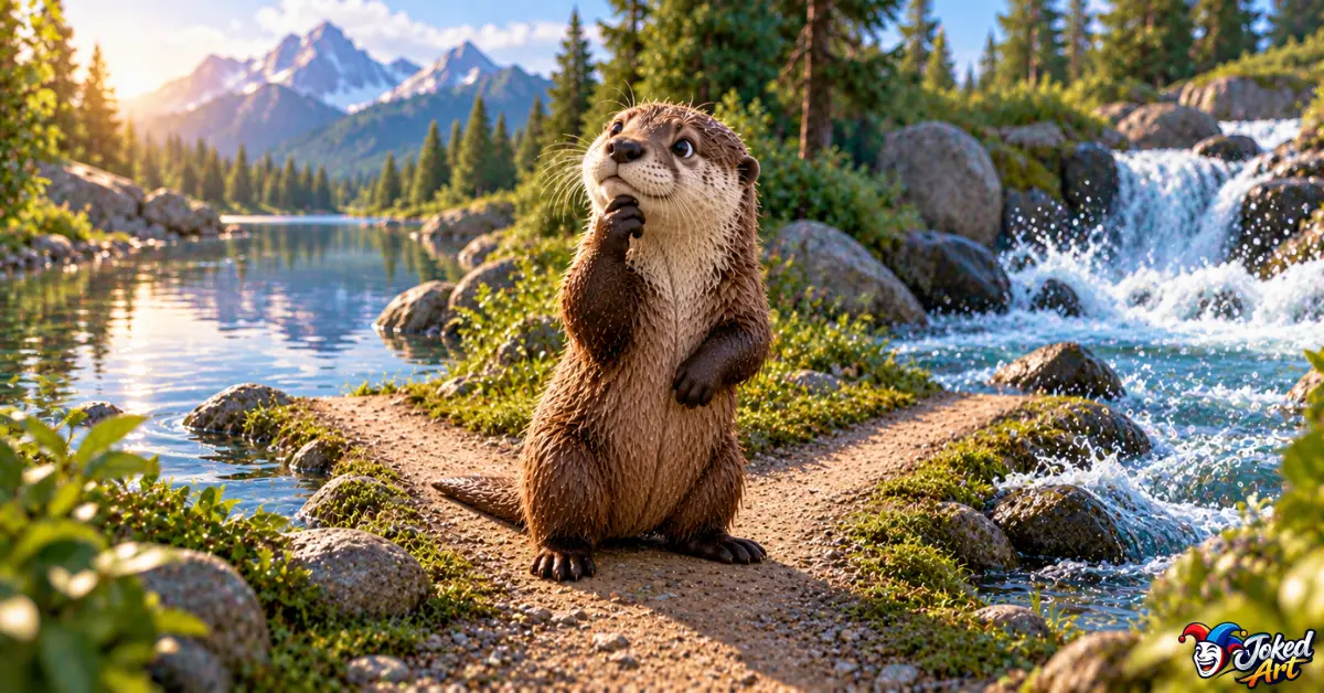 clever-otter-wordplay-3d.webp Playful 3D otter exploring different paths beside a river