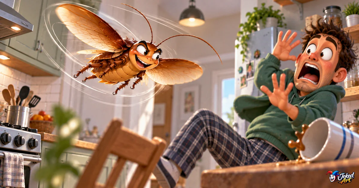 Funny meme of a flying cockroach