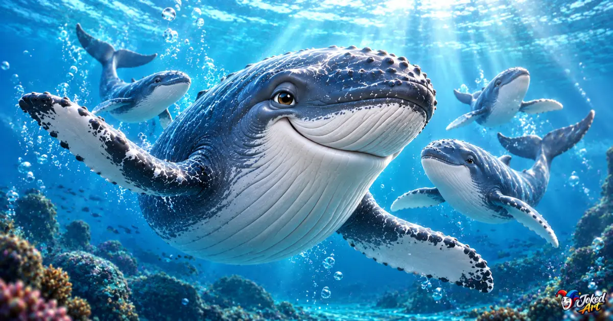 cute-whale-puns.webp Cute friendly whale swimming with bubbles