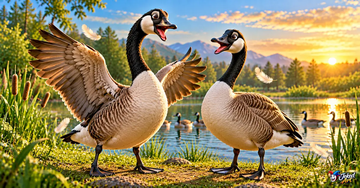 goose-friends-puns-buddy-banter.webp Two friendly geese together enjoying playful goose puns