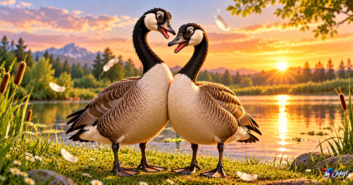 goose-love-puns-romantic-geese.webp Two geese together representing romantic goose puns and love
