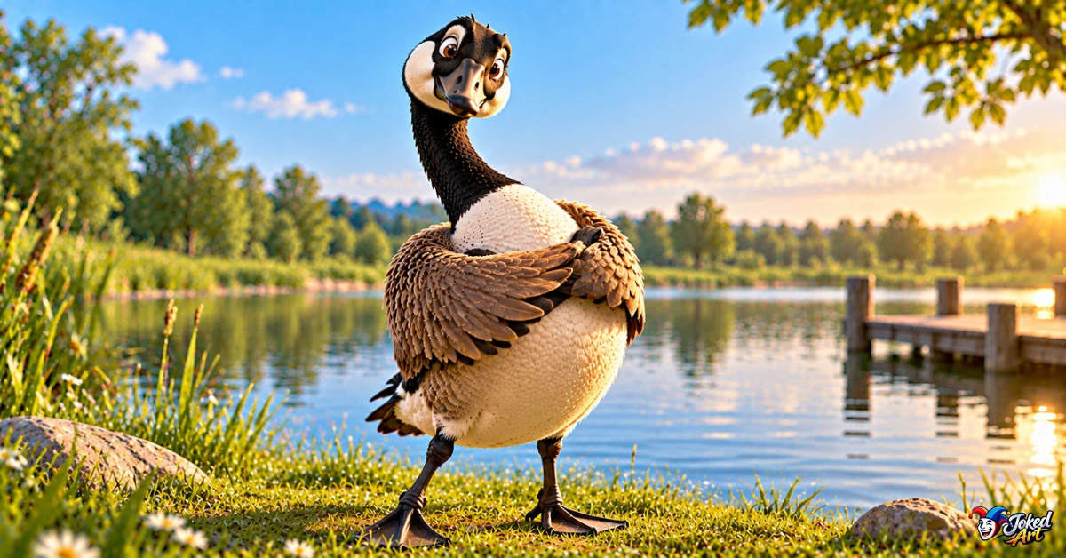 goose-one-liners-short-puns.webp Expressive goose delivering a quick one-liner joke