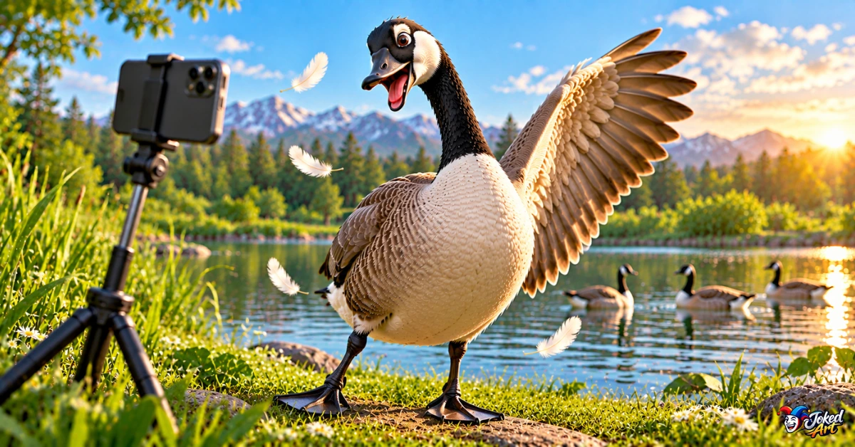 goose-puns-social-media-captions.webp Playful goose posing for a funny social media caption