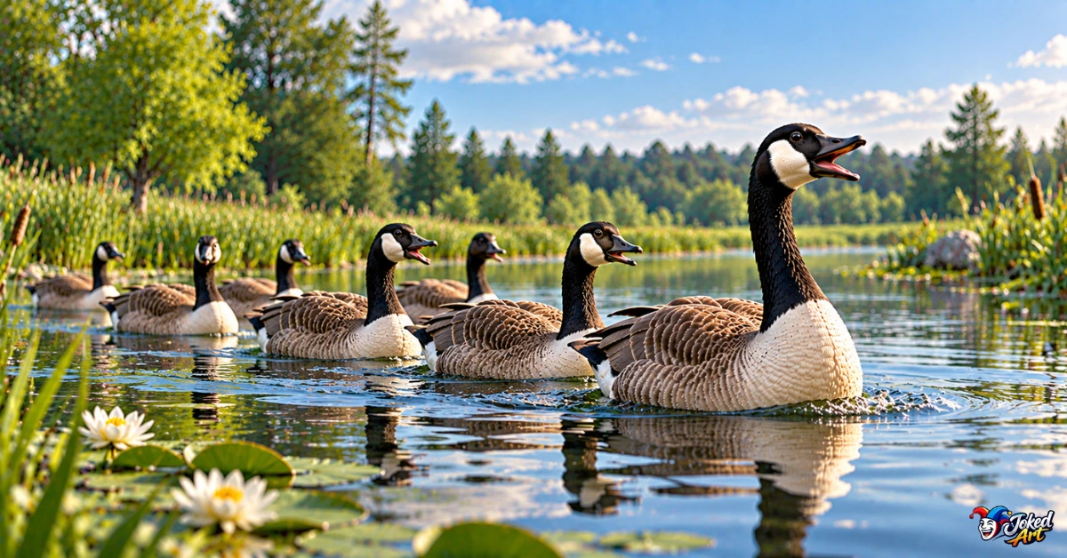 learning-from-geese-flock-behavior.webp Group of geese moving together in a flock across a pond