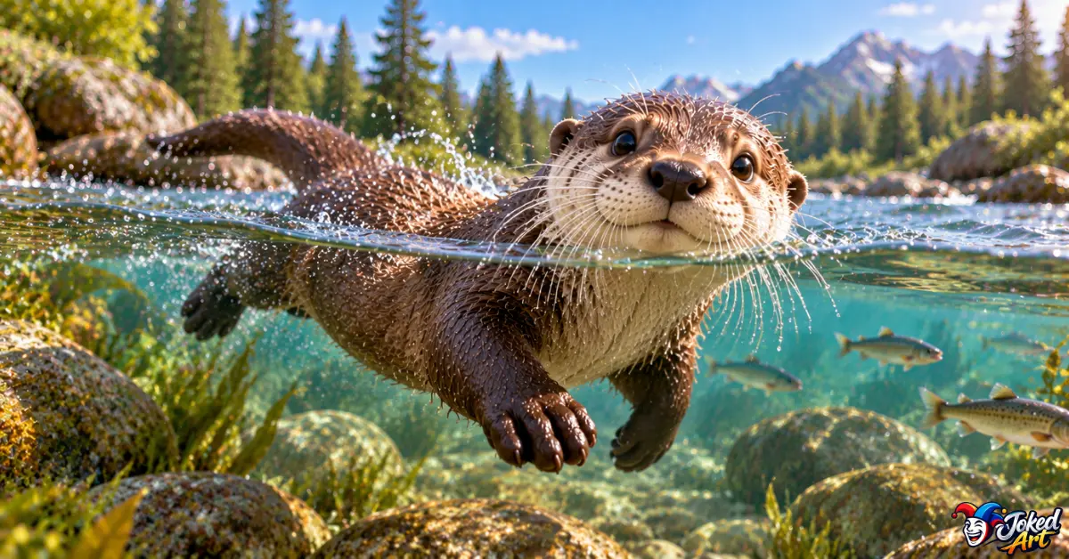 otter-traits-behavior-3d.webp 3D otter showing playful swimming and distinctive whiskers