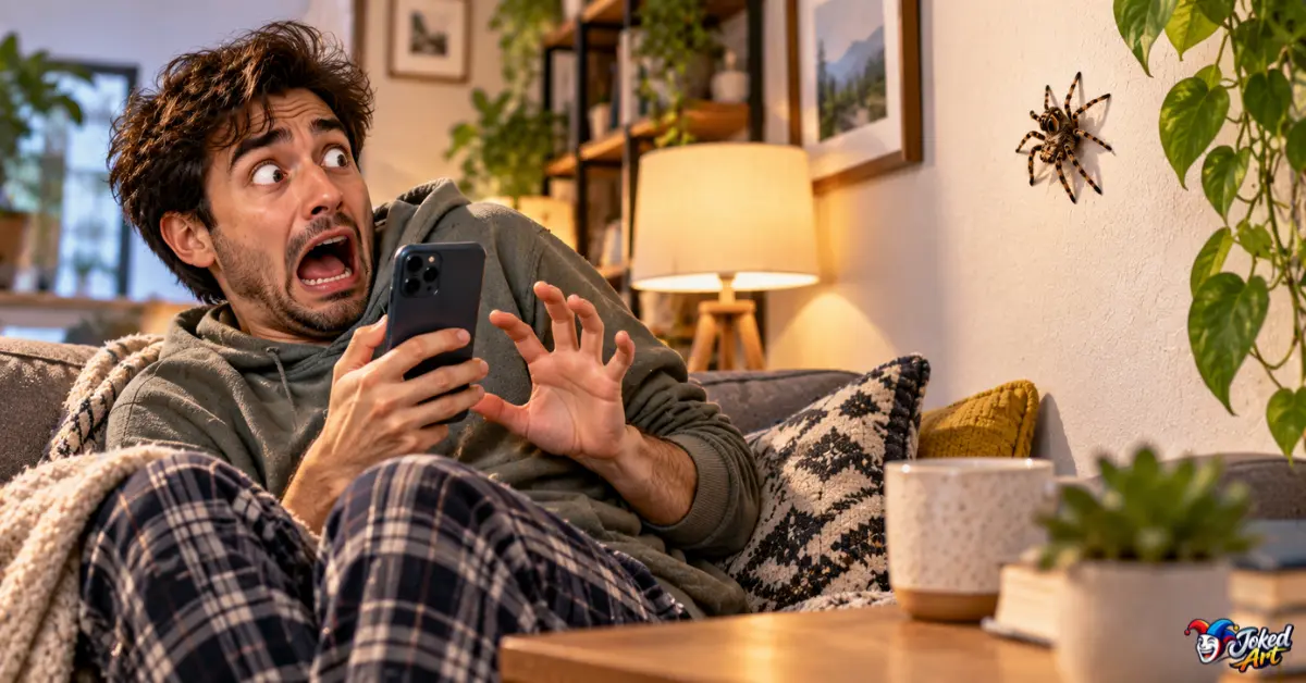 spider-memes-social-media.webp Funny spider appearing unexpectedly on a phone screen for spider memes