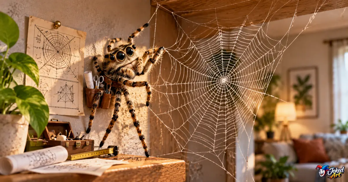 spider-web-silk-puns.webp Detailed spider building a silk web for spider web and silk puns