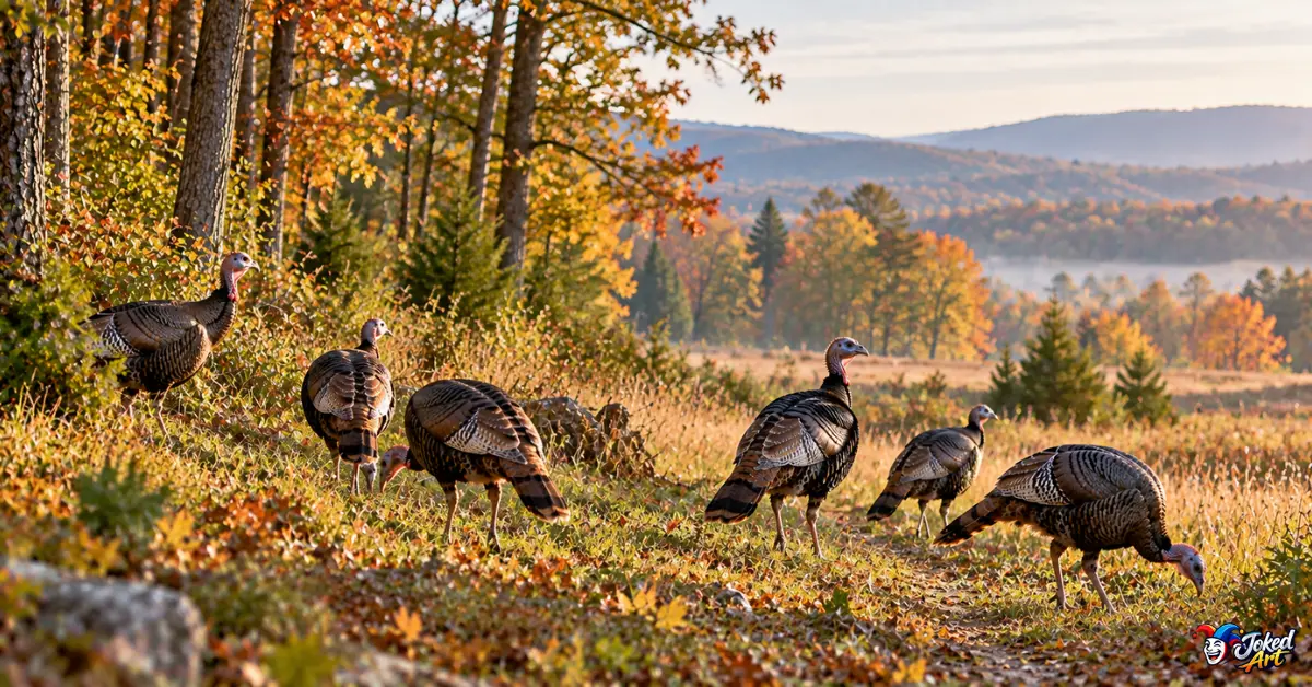 Funny turkey looking suspiciously at Thanksgiving dinner