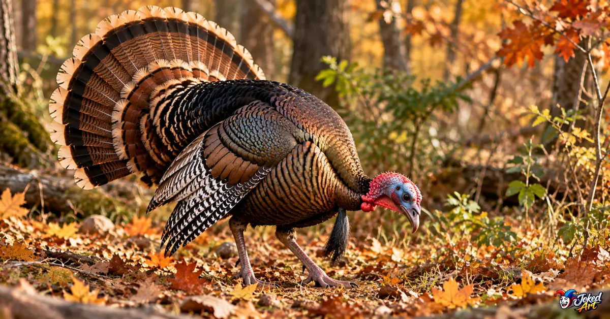 Wild turkey foraging in a natural woodland habitat