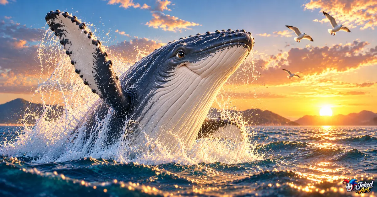 whale-puns-instagram-captions.webp Whale surfacing against a scenic ocean background