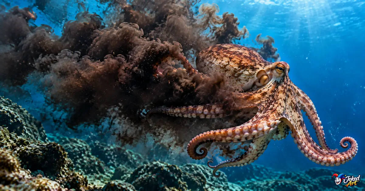 octopus-ink-defense Octopus releasing an ink cloud underwater as a defense