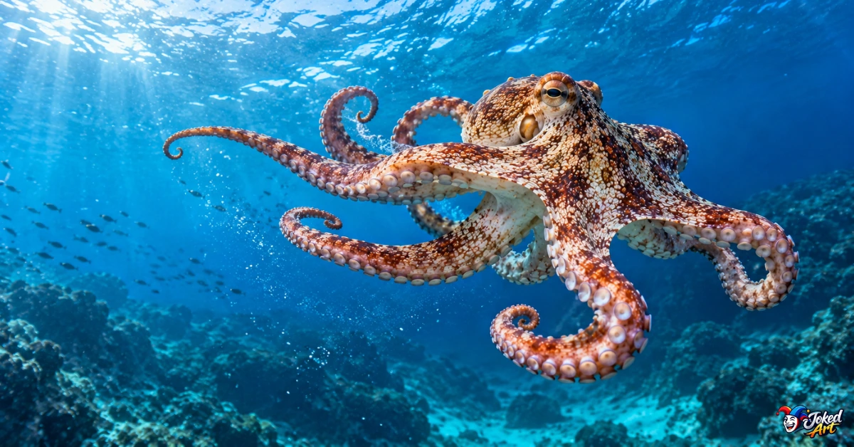 octopus-ocean-current Octopus swimming gracefully through blue ocean water