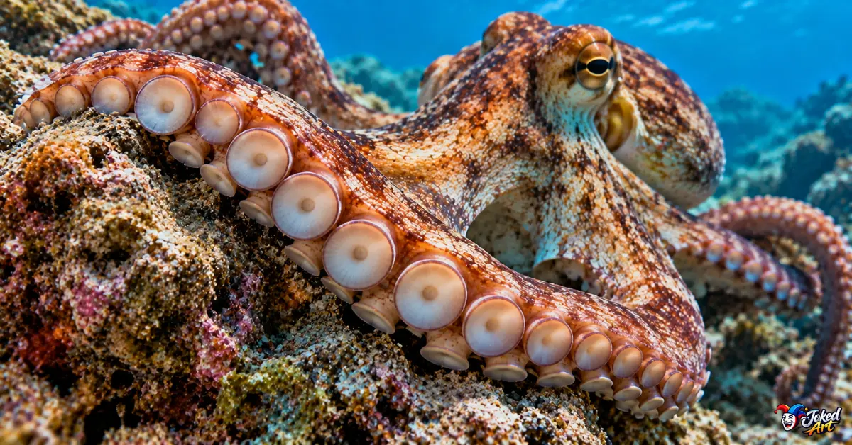 octopus-suckers-close-up Close-up of an octopus arm and suction cups gripping a rock